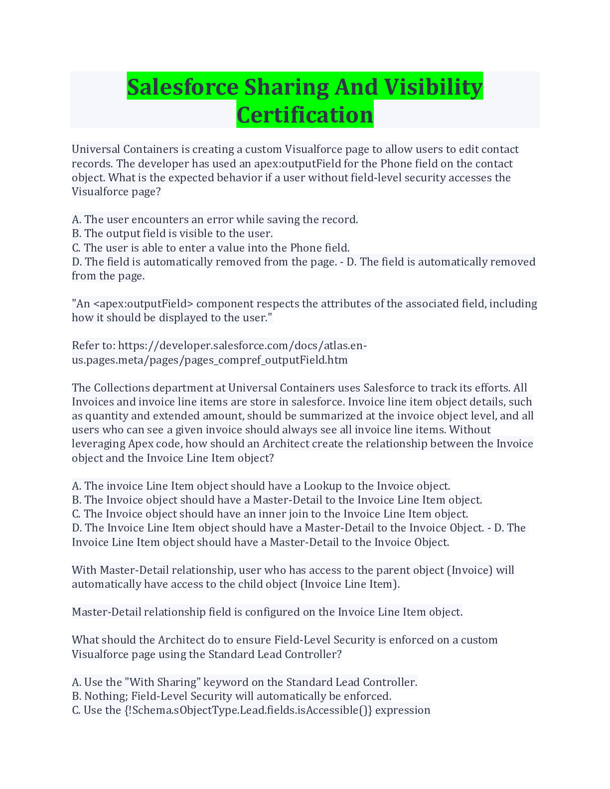 Preview image for Salesforce Sharing And Visibility Certification Questions And Answers